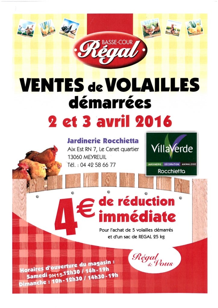 VENTE DE VOLAILLES A AIX EN PROVENCE LE 2 ET 3 AVRIL 2016